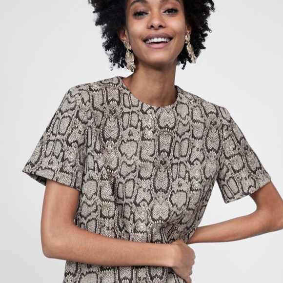 NWT Zara Snakeskin Jacquard Print Dress - Picture 6 of 8
